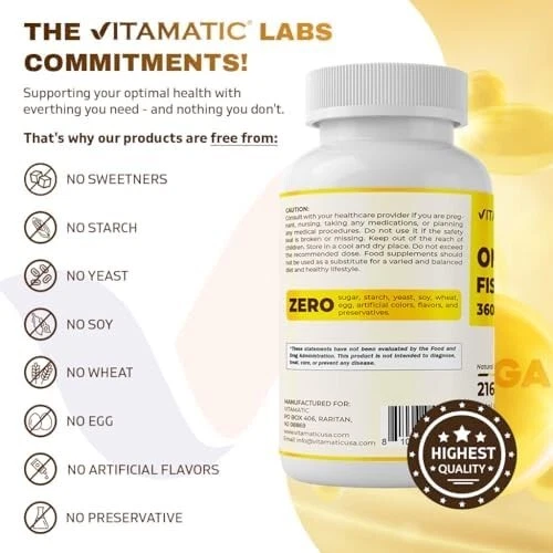 Vitamatic Triple Strength Omega 3 Fish Oil 3600mg Per Serving, 2160mg Omega 3 Fa - Picture 6 of 7