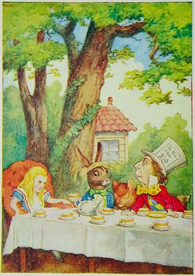MAD HATTER TEA PARTY Tenniel Illustration für Lewis Carrolls Alice im Wunderland