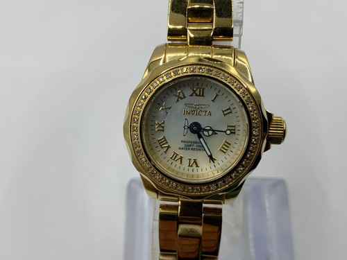 INVICTA PROFESSIONAL GOLD DIAMOND BEZEL MOTHER OF PEARL ROMAN DIAL 100M WATCH - Picture 4 of 10