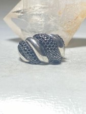 Chunky ring Size  6.75 dome black crystals fluted band sterling silver women