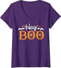 Hey You Boo Funny Halloween Spooky Cute Ghost Ladies' V-Neck Tshirt