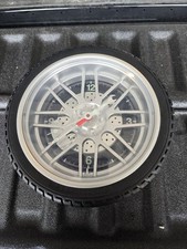 Car Tire Analog Wall Clock Rim Wheel Tool Hands With Tread Frame Garage See Pics