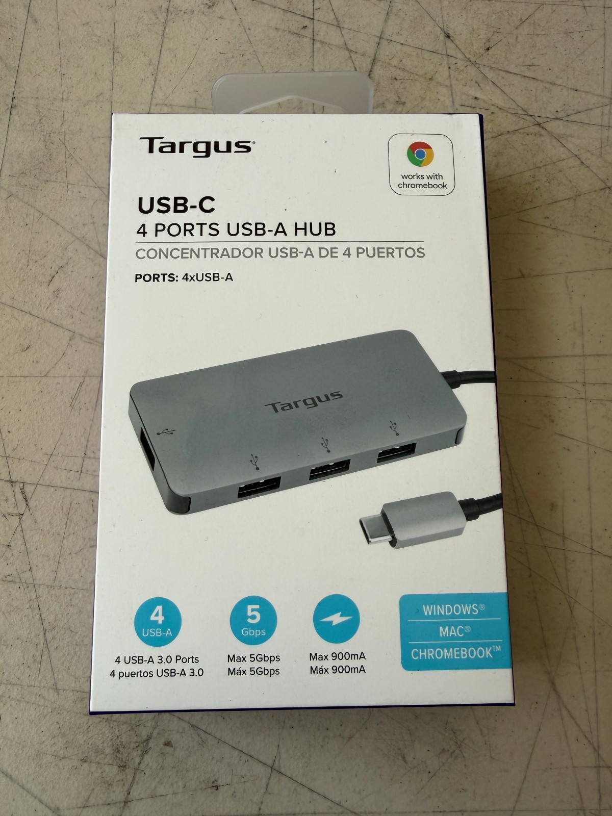 Targus USB-C 4-Port USB-A 3.0 Hub ACH226 for Windows Mac Chromebook New! 
