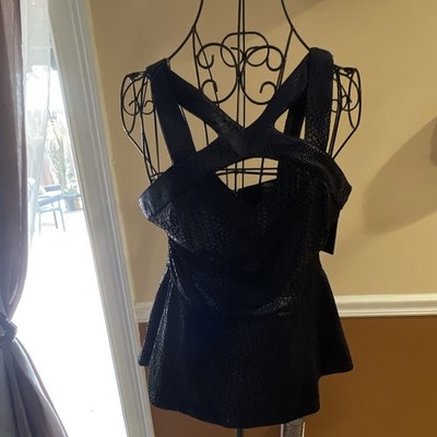 Sunsets Women s Black/Blue  Snake Skin Strappy Top, Size M Regular