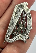 Antique Victorian c 1900 JC&S sterling silver Irish Connemara marble brooch pin