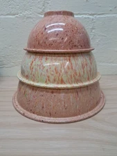3 Vintage Texas Ware Melamine Confetti Pink Nesting Bowl Set