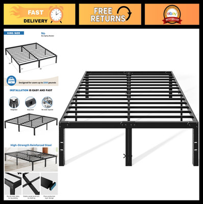 Sturdy Metal King Bed Frame - 14'' High, Storage Space, No Box Spring, Heavy Duty
