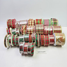 Christmas Holiday Ribbon Plaid Lot Of 33 Wired Satin Sheer Multi Types  Sizes