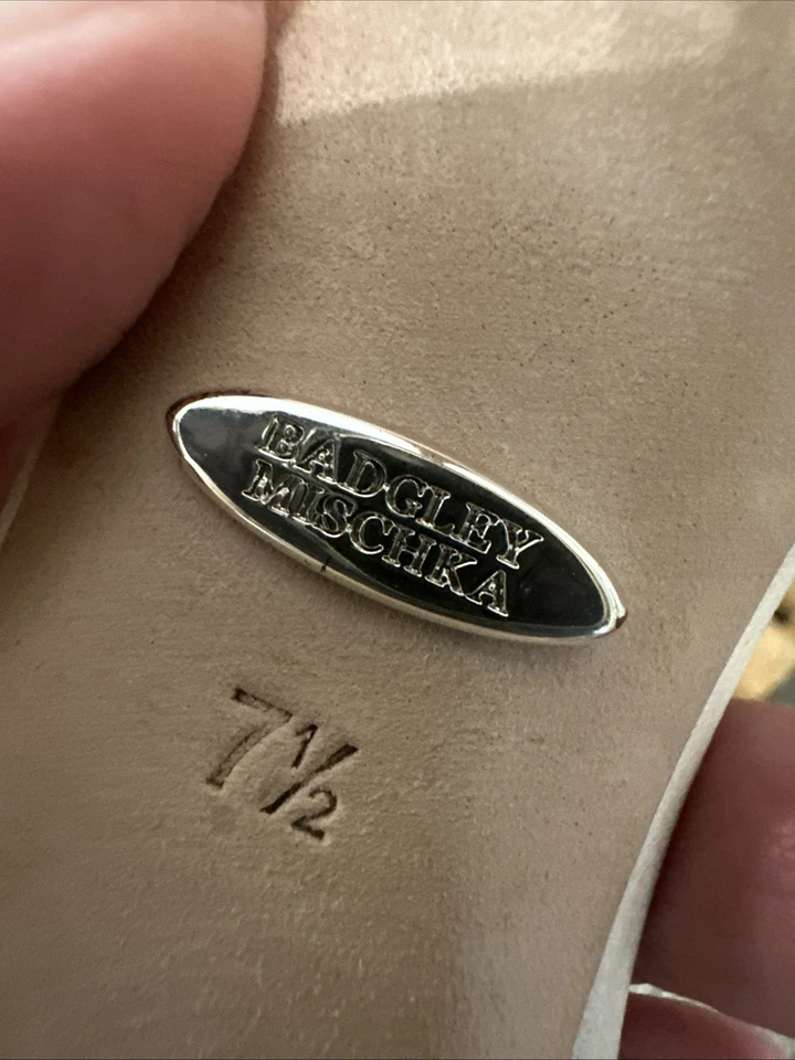 Badgley Mischka Champagne Satin Rhinestone Ankle Strap Heels  7.5 PreOwned-Read - Image 2 of 4