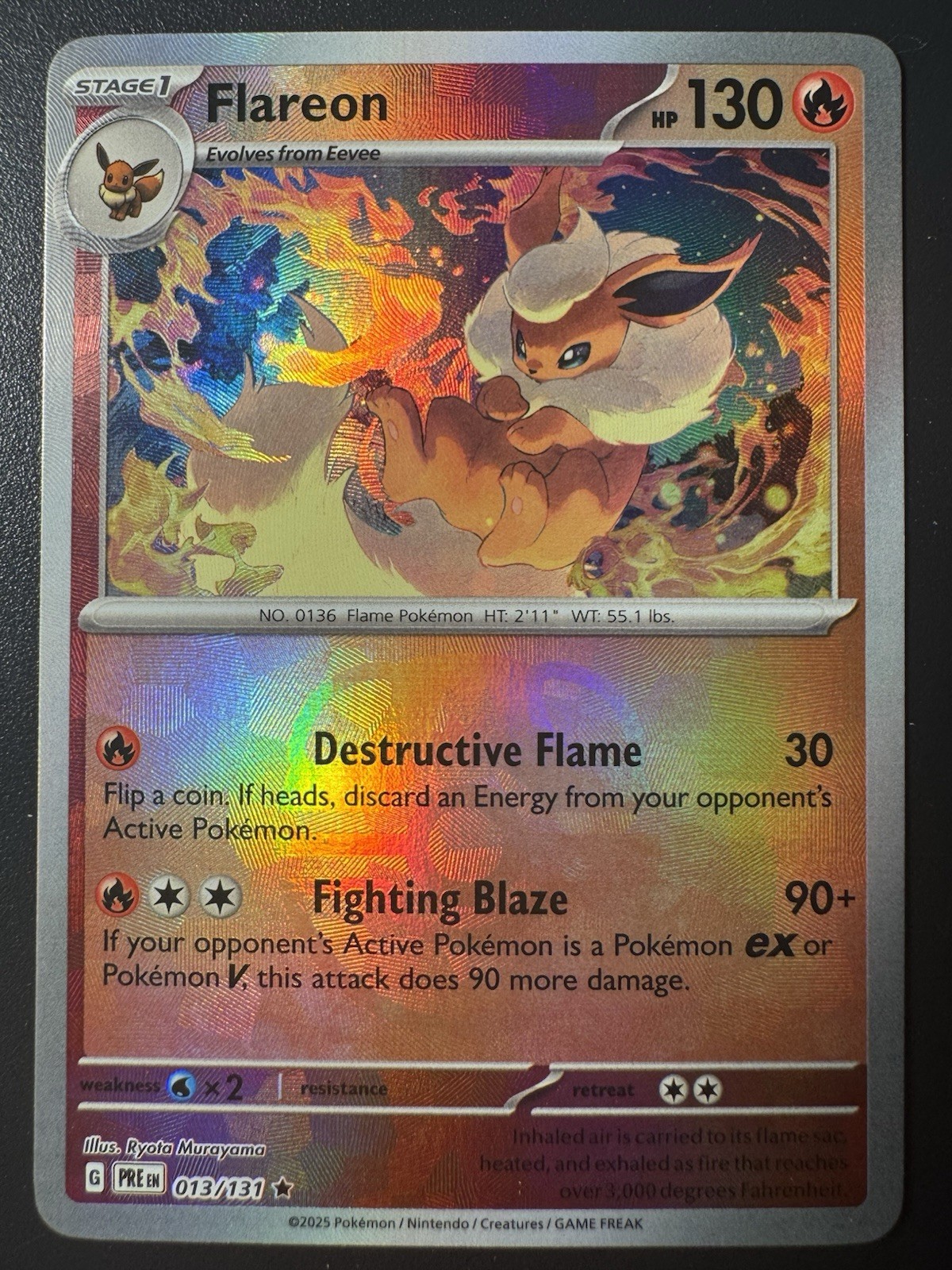 Flareon Master Ball Pattern 013/131 SV Prismatic Evolutions Holo NM Condition