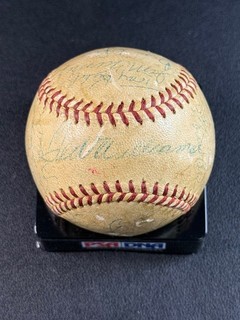 1958 AL ALLSTAR 29x SIGNED BALL MICKEY MANTLE TED WILLIAMS FOX BERRA PSA LOA