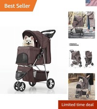 All-Season 3-Wheeled Pet Stroller with Storage Basket - Lightweight Design