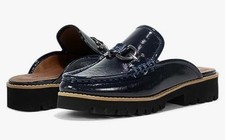 Donald Pliner Women's Elta Navy-Crinkle Patent Slip On Loafers - Sz 7.5 - NWOB