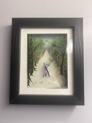 Framed Jean Pierre Weill 3D glass painting of a dancing couple. Moonlight Dance