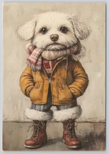 Charming Dog in Winter Outfit Vintage Style New 2025 Image Card 4x6 Blank Back