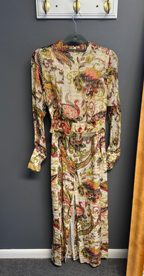 Vintage 1960s Gino Charles Womens Size 10 Paisley Floral 60s Belted Dress