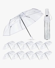12 Pcs Transparent Folding Umbrella Full Automatic Clear Foldable Auto White