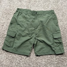 Cabela s Men s Lined Cargo Shorts SZ L-Reg Green Zipper Pockets Elastic Waist