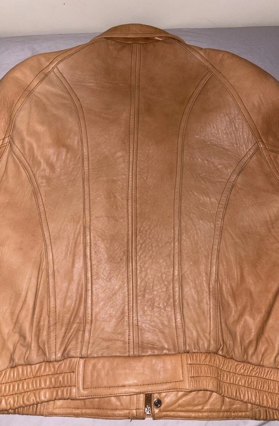 Vtg 90s Georgetown Leather Design Bomber Jacket Mens Large Tan Brown YKK Heavy image 12