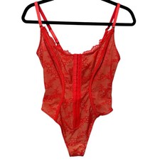 Shapellx Lace Glamour Bodysuit Medium Flawless Fit Red Hook And Eye Shaping