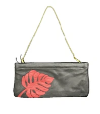 Great American Leather Works Black Leather Purse Chain Strap Red Leaf Applique