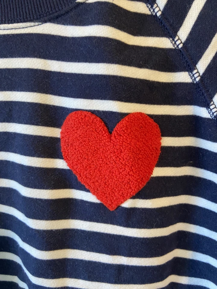 Sudadera a Rayas Azul Marino Antigua XL Azul Marino Blanco Rojo Apliques Corazón Manga Raglán Foto 2 de 4