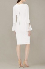 Calvin Klein White Sheath Bell Sleeve Button Detail Lined Midi Dress Size 2