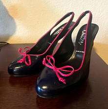 Butter Leather Slingback Stiletto Heels Round Toe Pink Bow Trim US 8