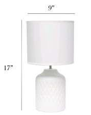 Modern White Textured Ceramic Table Lamp with Drum Shade, 17" x 9"
