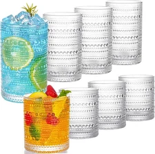 Hobnail Drinking Glasses Set of 8 Glass Cups 12 oz M, Transparent 