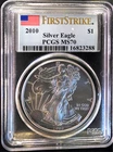 2010 American Eagle MS-70 PCGS First Strike Toning Spot-0.999 Silver 1 Oz Coin