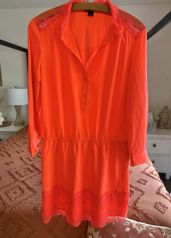 Vestido Victoria’s Secret 2013 Talla Mediana Naranja Neón Borde de Encaje Hasta la Rodilla Foto 2 de 4