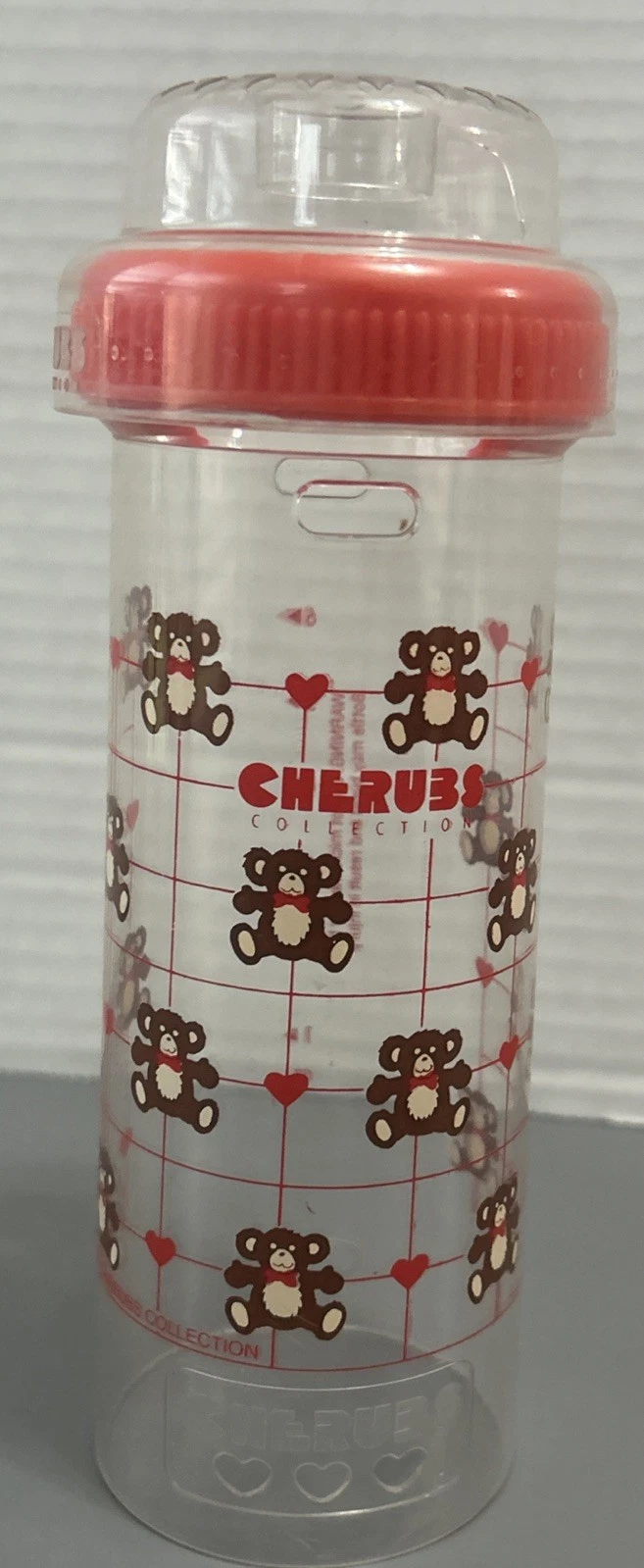 Playtex VTG Cherubs Drop-In Nurser Baby Bottle Red Bears Flat Top