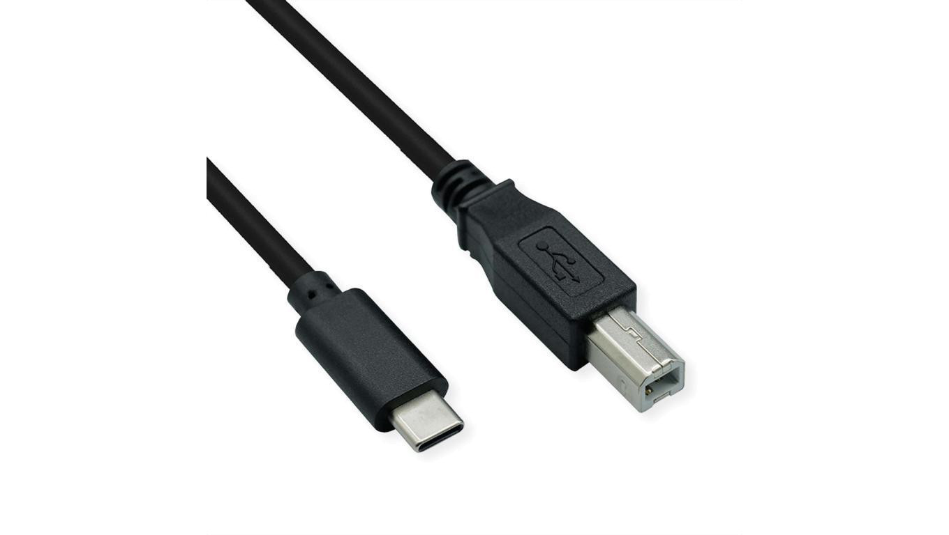 Кабель ROLINE USB2.0 typu C, C - B, M/M, черный, 1,8 м