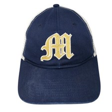 M Snapback Trucker Hat Blue One Size Adjustable Embroidered Mesh Back