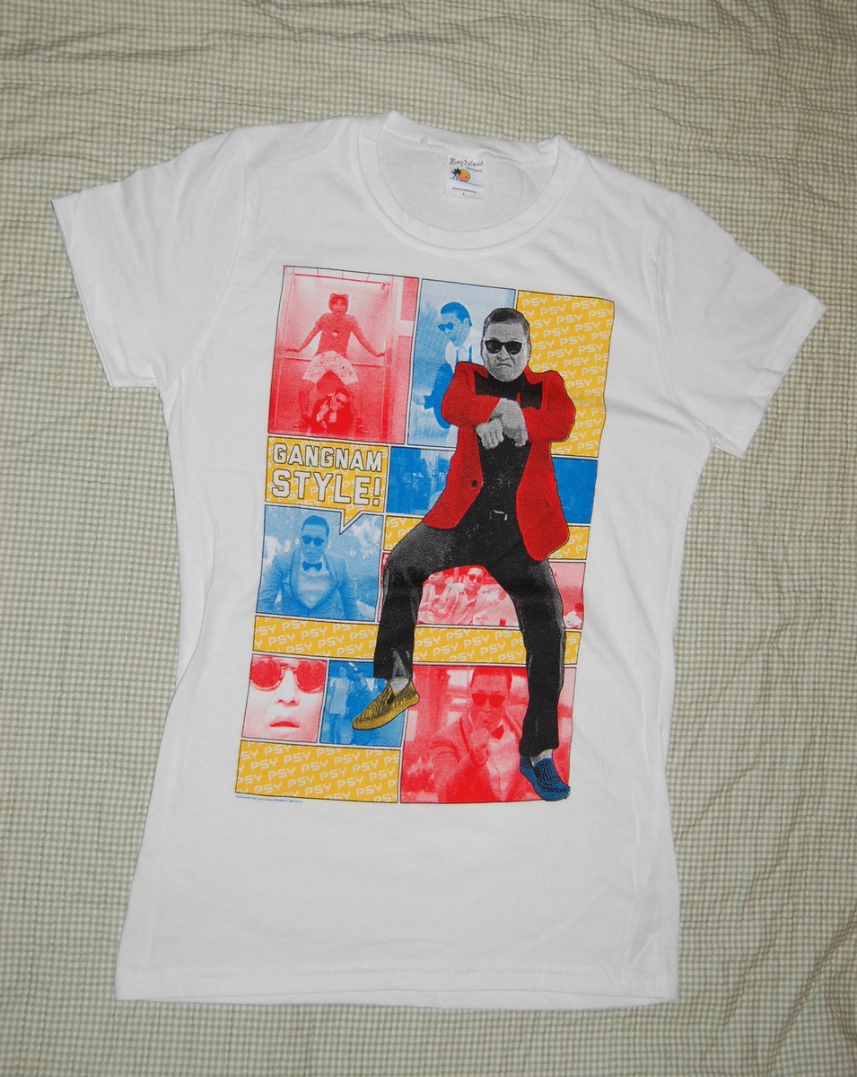 Girls S/S White T-Shirt GANGNAM STYLE PSY Dance Music M 7-8 L 10-12 XL 14-16