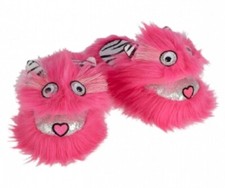 NWT Justice Girls Fuzzy Crazy Googly Eye Zebra Monster Slippers U Pick Size NEW