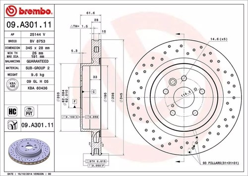 Fits Lexus IS F 08-14 360mm Front 345mm Rear Disc Brake Rotors 4 PCS Set Brembo - Picture 5 of 5