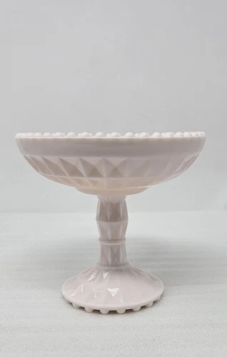 Vintage Jeannette Shell Pink Milk Glass 5-3/8" Compote / Pedestal Candy Nut Dish