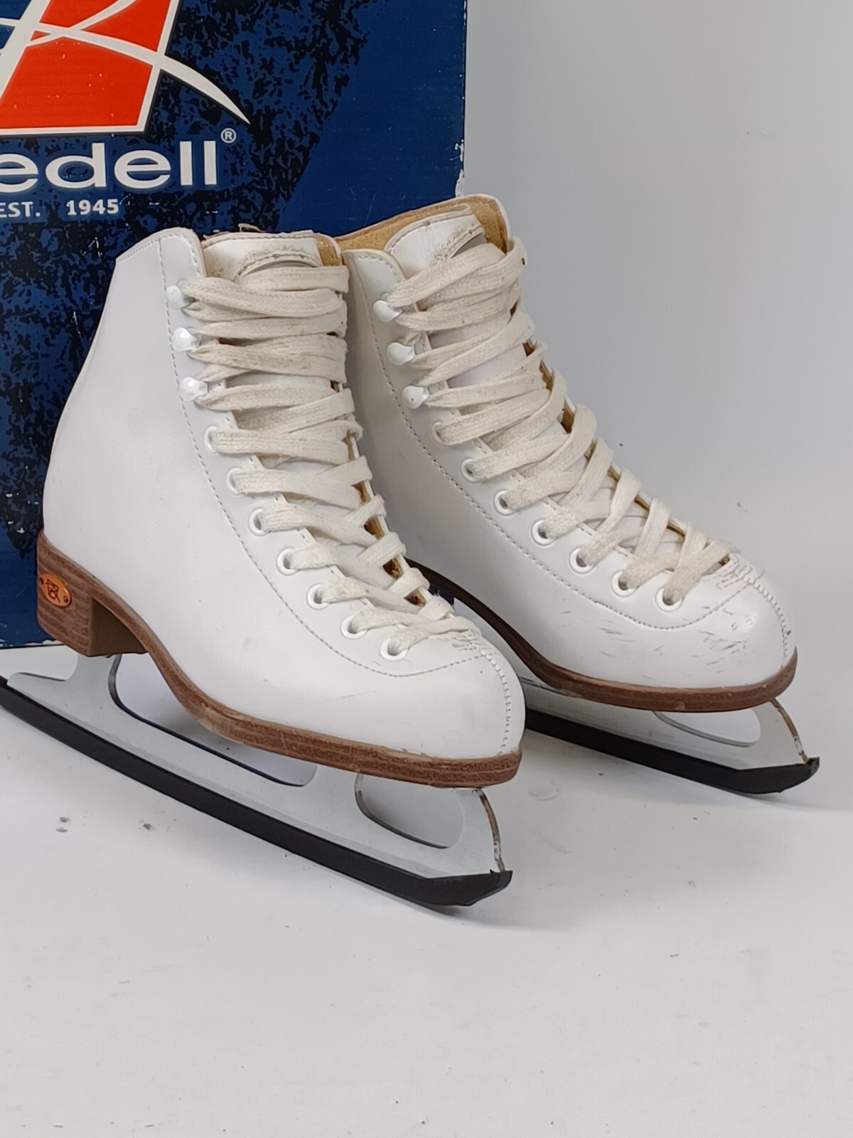 Riedell Girls White Figure Ice Skates Youth Size US 1 Stainless Steel
