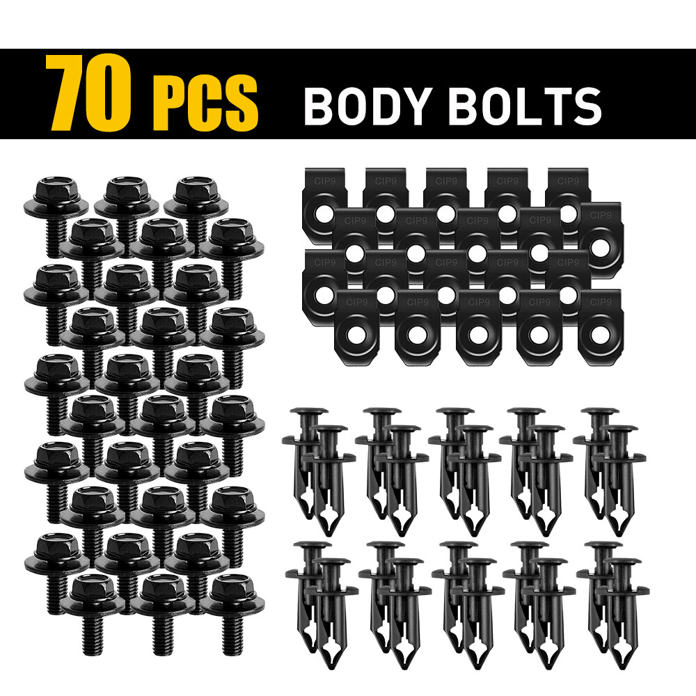 Universal Body Bolts & U-nut Clips M6 Engine Under Cover Splash Shield Guard Set