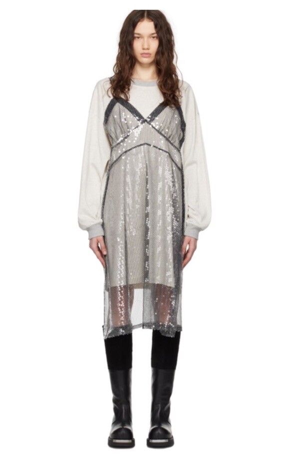 VAQUERA Oversized Gray Slip Dress Long Sleeve T Shirt With