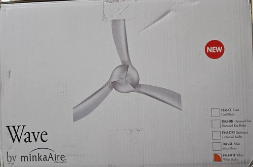 Minka-Aire F843-WH Wave 52''  3 Blade Ceiling Fan with Remote Control, White NEW - Picture 3 of 3