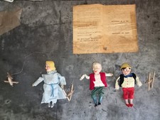 Jouet ancien ensemble 3 Marionnettes à fils PINOCCIO GEPPETTO LA FEE BLEUE -18cm