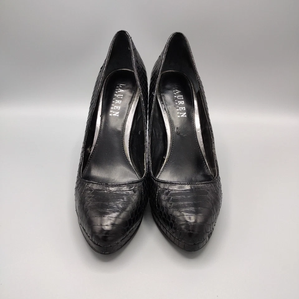 Lauren Ralph Lauren Mujer 7B Kailee Piel de Serpiente Plataforma Tacones de Aguja Negros Foto 2 de 4