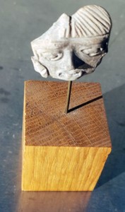 Antique pre-colombian pottery fragment w. wood stand