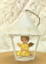 Vintage Germany Christmas Ornament Hand-painted Plastic Angel Lantern