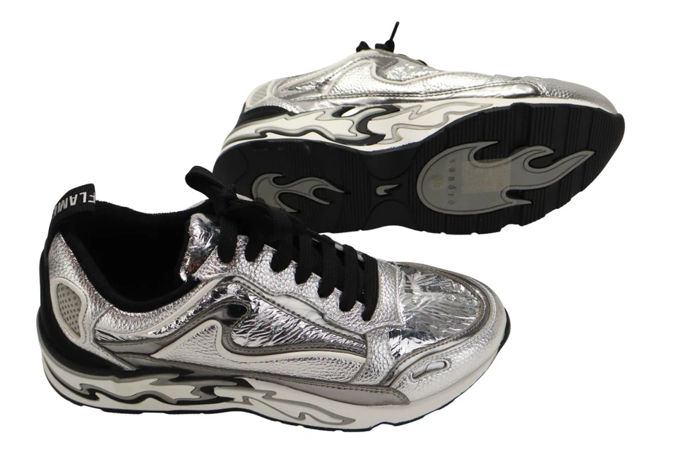 Zapatillas Sandro Flame Plateadas Mujer EU 36 / UK 3.5 Cuero Brillante Puntera Almendra Foto 4 de 4