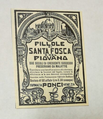 Pubblicità 1934 PILLOLE SANTA FOSCA VENEZIA PONCI FARMACIA advertising publicitè - Picture 1 of 1