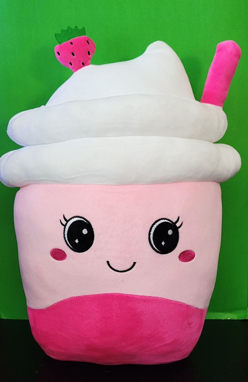Strawberry Whipped Cream Plush Drink Toy with 15 Inch Straw